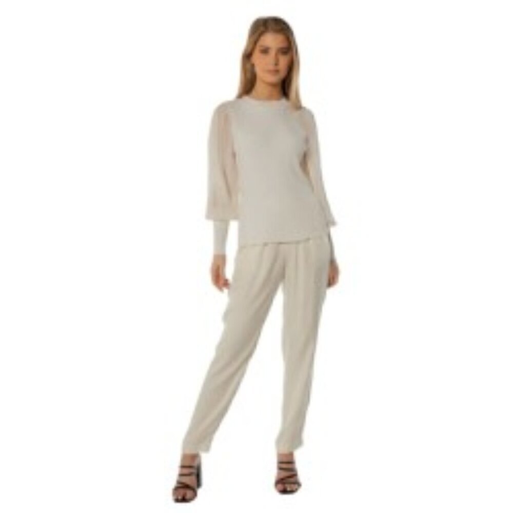 Maven West Cream Mixed Media Long Sleeve Top Small